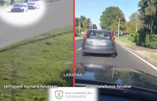 Többször is büntetőfékezett egy férfi, amit a mögötte haladó autó fedélzeti kamerája is rögzített
