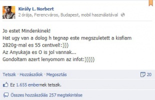 Király L. Norbi lenyomta az infót: megszületett a fia