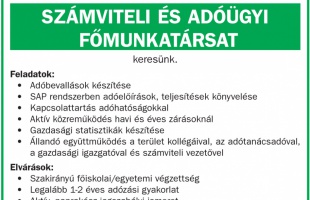 Számviteli és adóügyi főmunkatársat keres a KOMÉTA 99 Zrt.