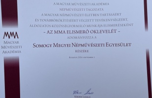 Rangos elismerésben részesült a Somogy Megyei Népművészeti Egyesület