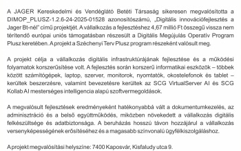 Megvalósult a digitális innovációfejlesztés a Jager Bt.-nél