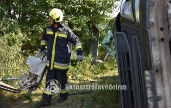 Felborult egy sertéseket szállító kamion a 66-os főúton