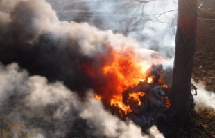 Fának hajtott és kigyulladt egy autó a 67-esen - a sofőr elhunyt