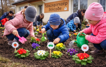 Családi virágültetés a Százszorszép Bölcsődében