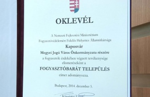 Fogyasztóbarát Település címet kapott Kaposvár