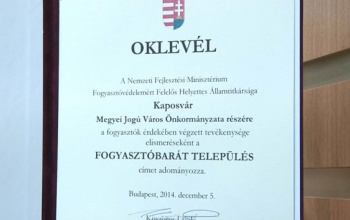 Fogyasztóbarát Település címet kapott Kaposvár
