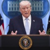 Donald Trump amerikai elnök a washingtoni Fehér Ház James Brady sajtószobájában Iránról tartott tájékoztatón 2026. április 6-án (Fotó: MTI/EPA/Jim Lo Scalzo)