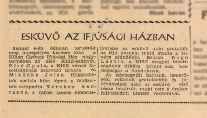 Az első kaposvári „KISZ-esküvő”