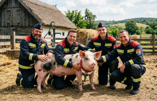 Tűzoltók mentették meg a disznót