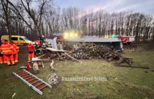 Fának ütközött egy kamion Lábod közelében