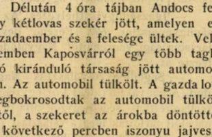 A gazda lovai megbokrosodtak az automobil tülkölésétől, a szekeret az árokba döntötték