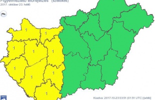 Az eső miatt másod-, a szél miatt elsőfokú figyelmeztetést adtak ki Somogyra