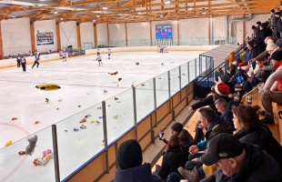 Jótékonysági plüsseső kísérte a Dunaújvárosi Acélbikák győzelmét a jégcsarnokban