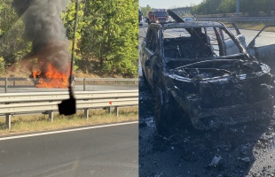 Kigyulladt egy autó az M7-esen Kőröshegynél