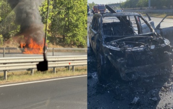 Kigyulladt egy autó az M7-esen Kőröshegynél