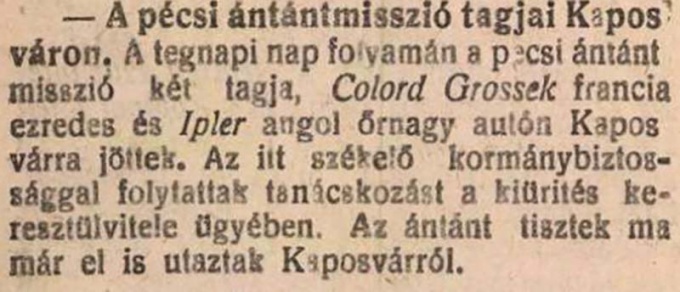 105 éve az antant tisztjei látogattak Kaposvárra