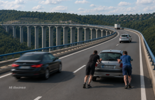 A Kőröshegyi völgyhídon tolták az autót