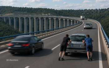 A Kőröshegyi völgyhídon tolták az autót