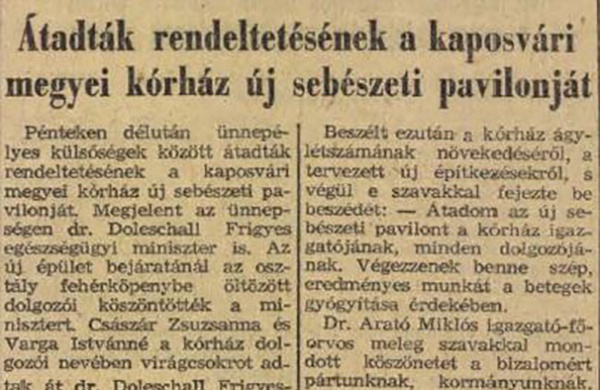 65 éve adták át az új sebészeti pavilont